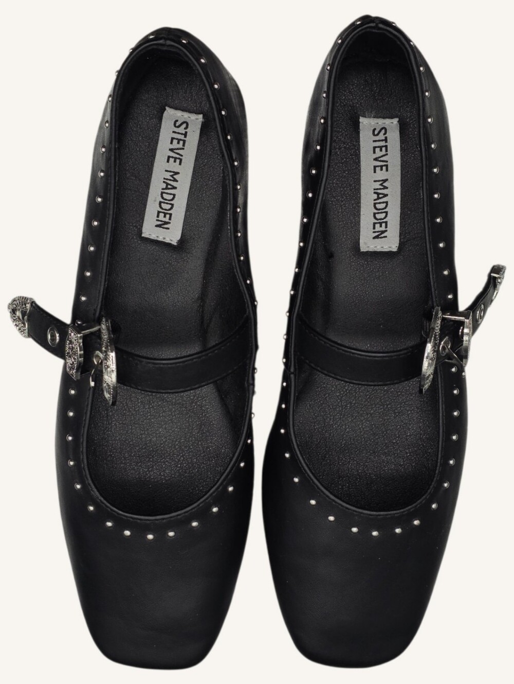 Steve Madden SILENT Black Studded Western Mary Jane Flats 6.5 NWOT